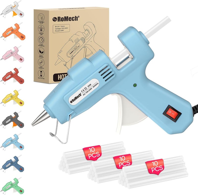 ROMECH 20W Mini Hot Glue Gun with 30 Glue Sticks Set, Fast Preheating Hot Glue Gun Kit Heavy Duty Gluegun for Craft, DIY, Repairs (Cyan) - Image 1